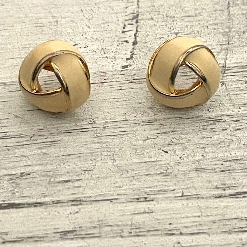 Monet small gold tone and cream post Earrings